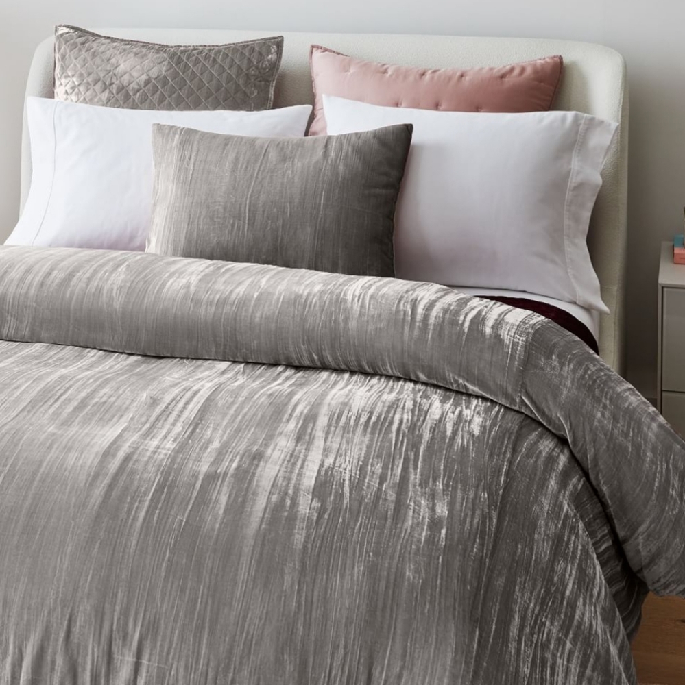 West Elm Beautiful Crinkle Velvet King Duvet Set. Pearl Gray